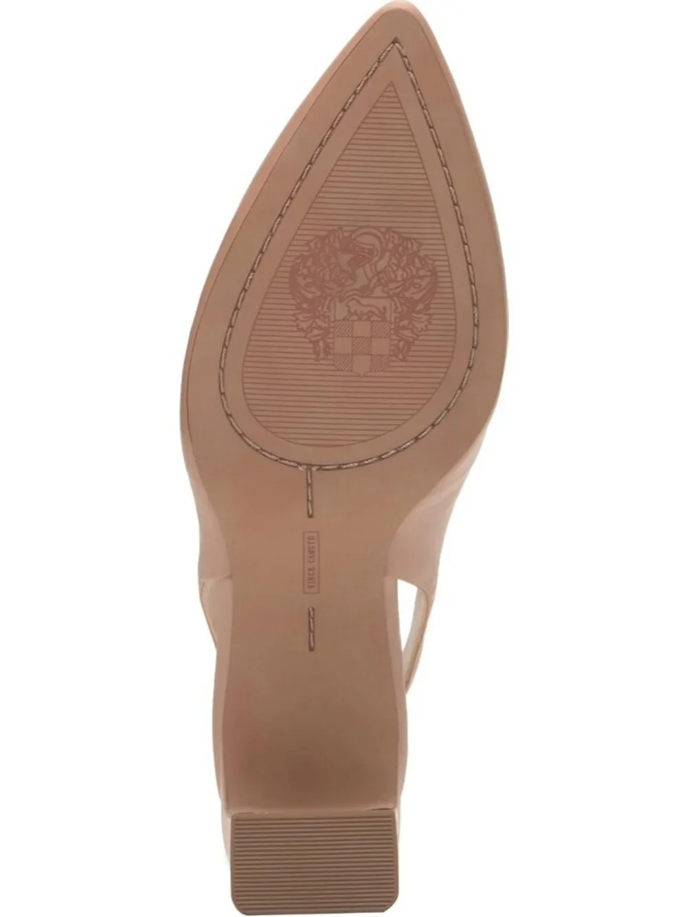 Women Sandstone Leather Pointed Toe Solid Hamden Slingback Pump Block Heel Shoes